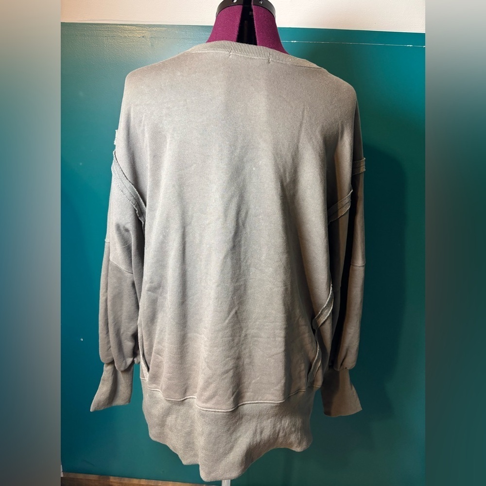 Trendy Queen Gray Green Oversized Sweatshirt - Picture 2 of 5